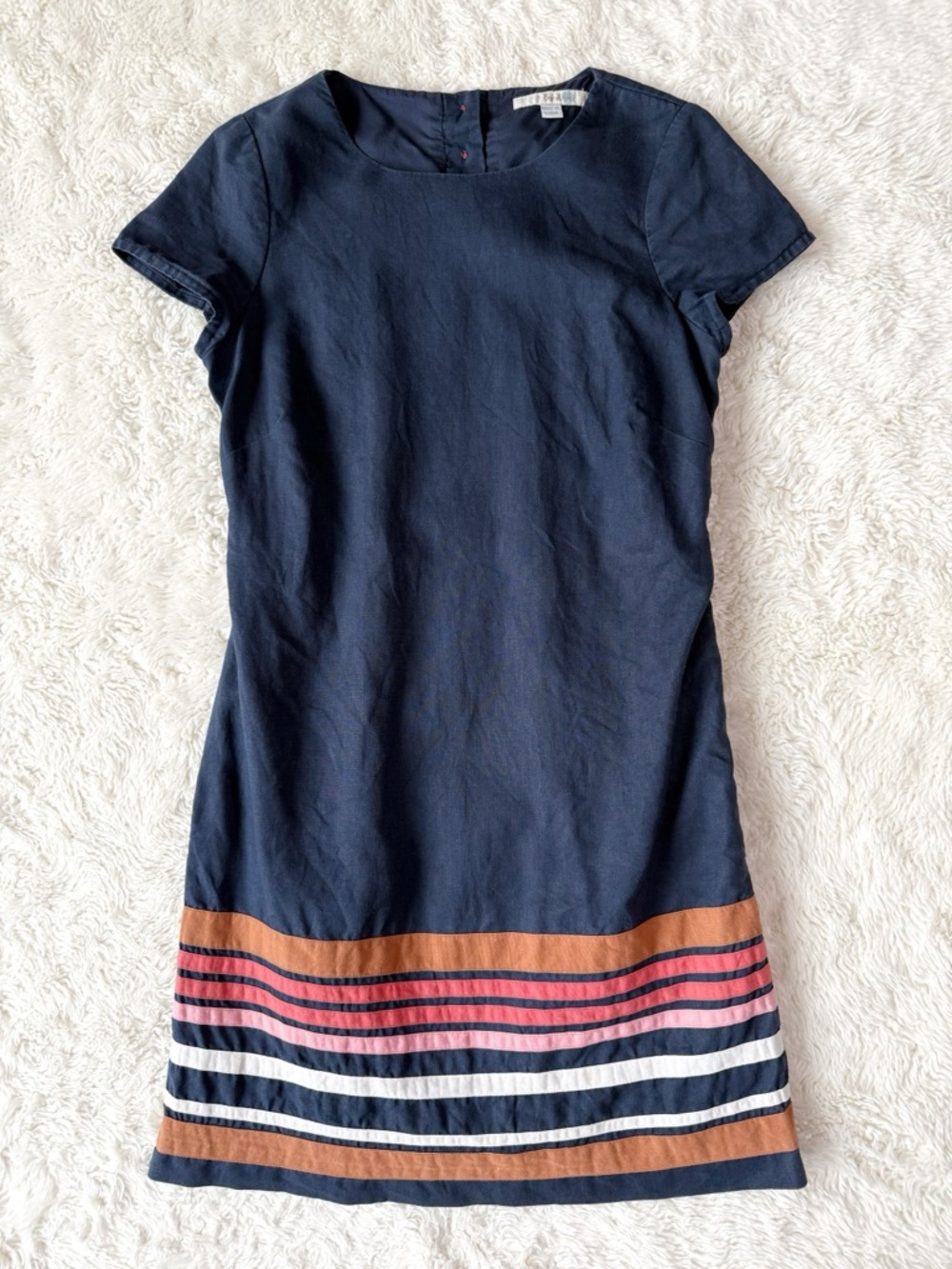Boden Woman Blue 100% Linen Sheath Dress US2 Classic Preppy Travel Office